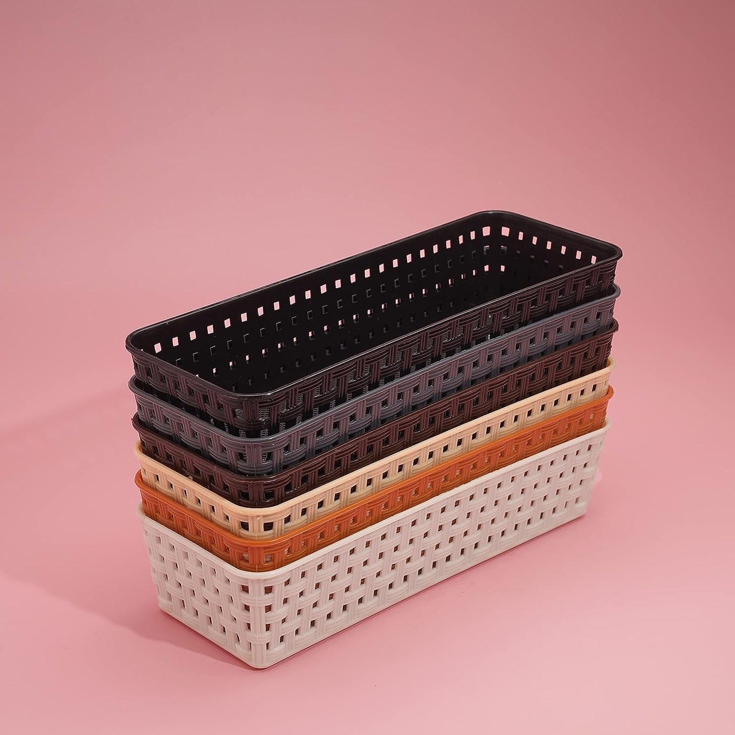 02_6a38f07b-e7fd-4ee6-b6bf-b5d9649994a3.jpg Plastic Multipurpose Desk Organizer Tray Office Drawer Dividers Storage Bins for Kitchen, Bathroom, Office, Makeup, Bedroom Dresser, Craft Basket Rack Multicolour (6 Pcs Set) - Image 1